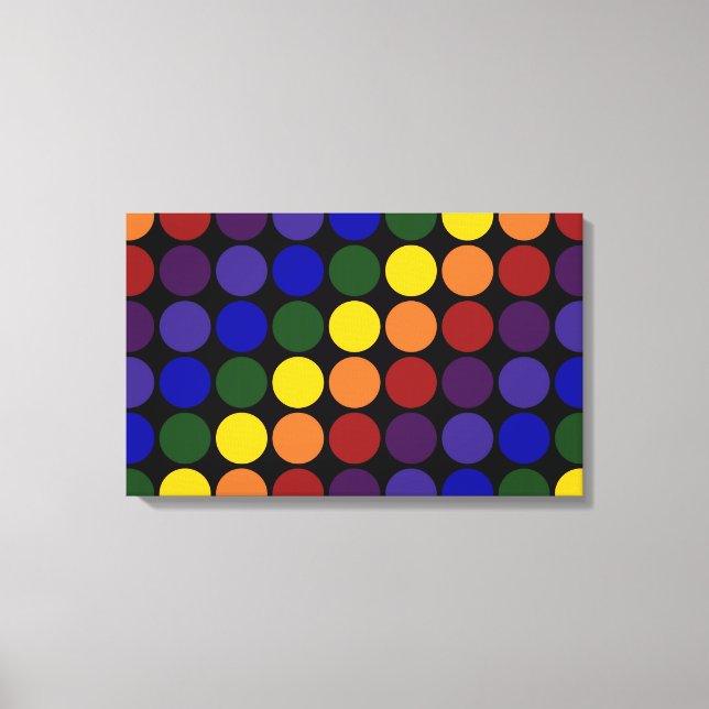 Rainbow Polka dots på Black Canvastryck (Framsida)