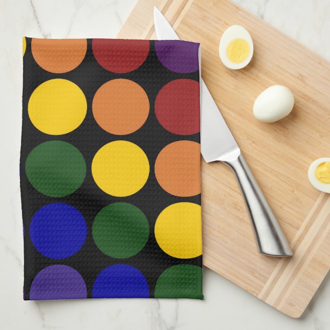 Rainbow Polka dots på Black Kökshandduk (Vikt i Fjärdedel)