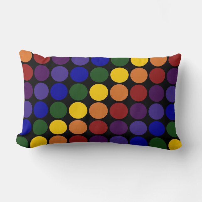 Rainbow Polka dots på Black Lumbarkudde (Framsida)