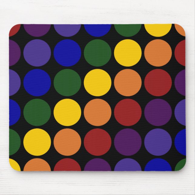Rainbow Polka dots på Black Musmatta (Framsidan)