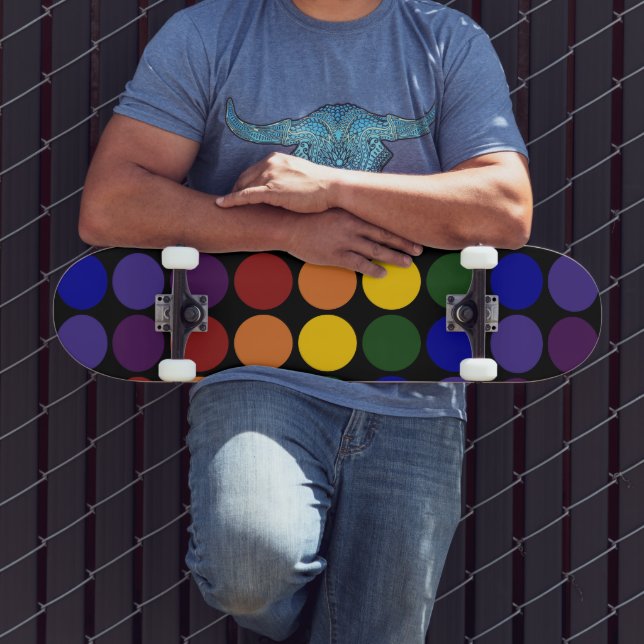 Rainbow Polka dots på Black Skateboard Bräda 19,5 Cm (Utomhus 3)