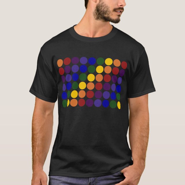 Rainbow Polka dots på Black Tee (Framsida)