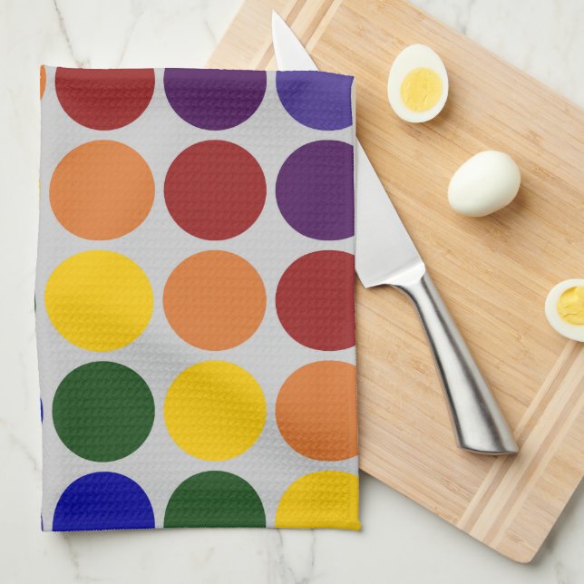 Rainbow Polka dots på Grått Kökshandduk (Vikt i Fjärdedel)