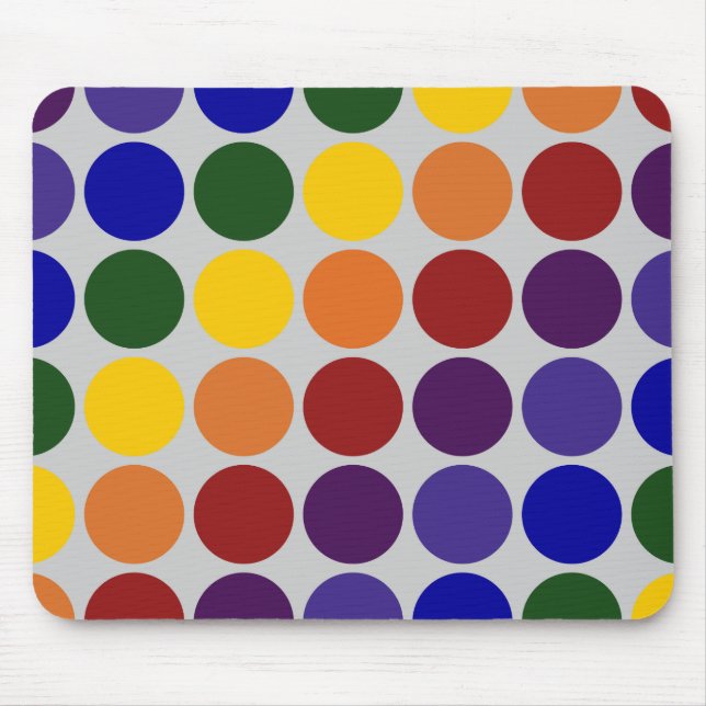 Rainbow Polka dots på Grått Mouse Pad Musmatta (Framsidan)