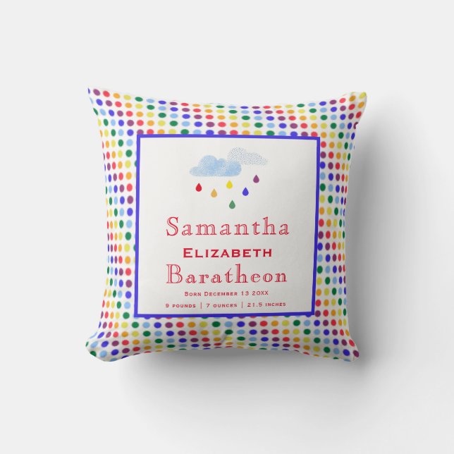 Rainbow Polka dots Personlig Baby Birth Stat Kudde (Framsida)