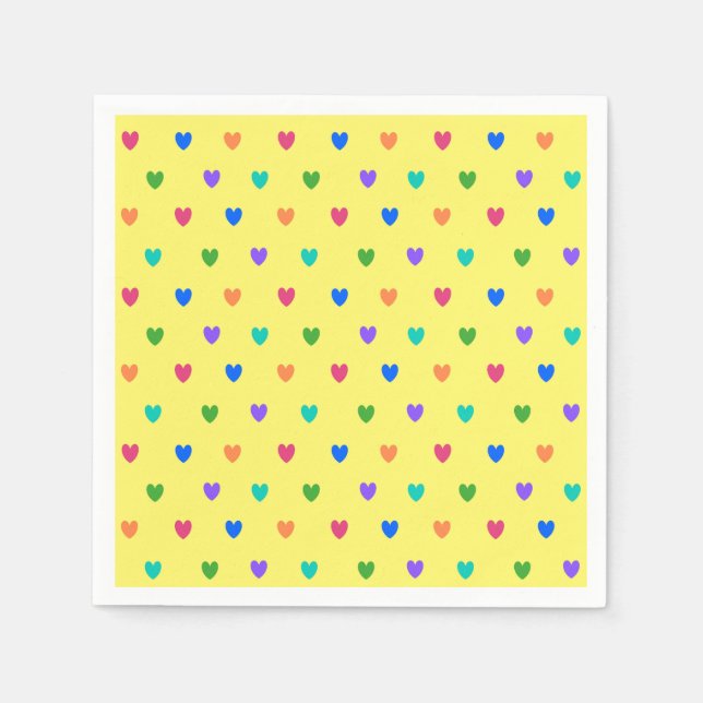 Rainbow polka-hjärtan på gult pappersservett (Framsidan)