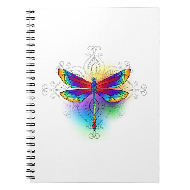 Rainbow Polygonal Dragonfly Anteckningsbok (Framsidan)