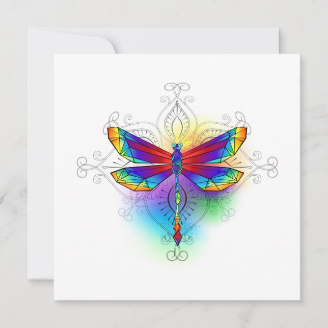 Rainbow Polygonal Dragonfly Anteckningskort (Framsida)