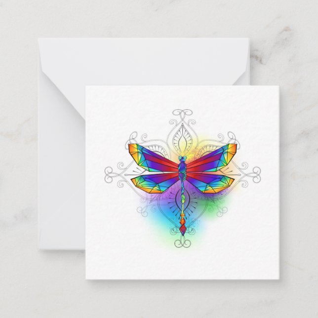 Rainbow Polygonal Dragonfly Anteckningskort (Framsida)