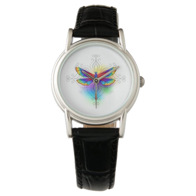 Rainbow Polygonal Dragonfly Armbandsur (Framsida)