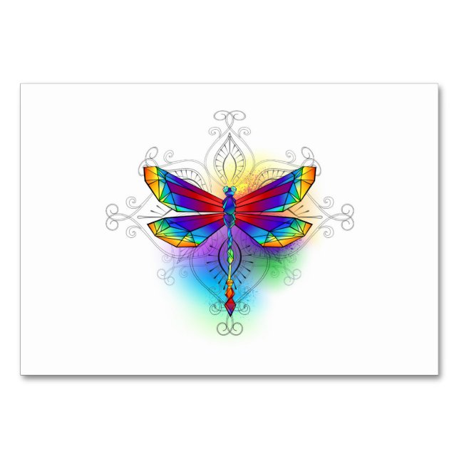 Rainbow Polygonal Dragonfly Bordsnummer (Framsidan)