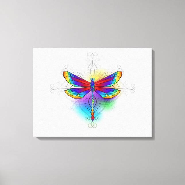Rainbow Polygonal Dragonfly Canvastryck (Framsida)