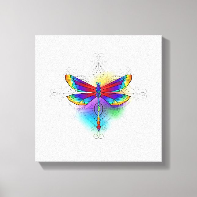 Rainbow Polygonal Dragonfly Canvastryck (Framsida)
