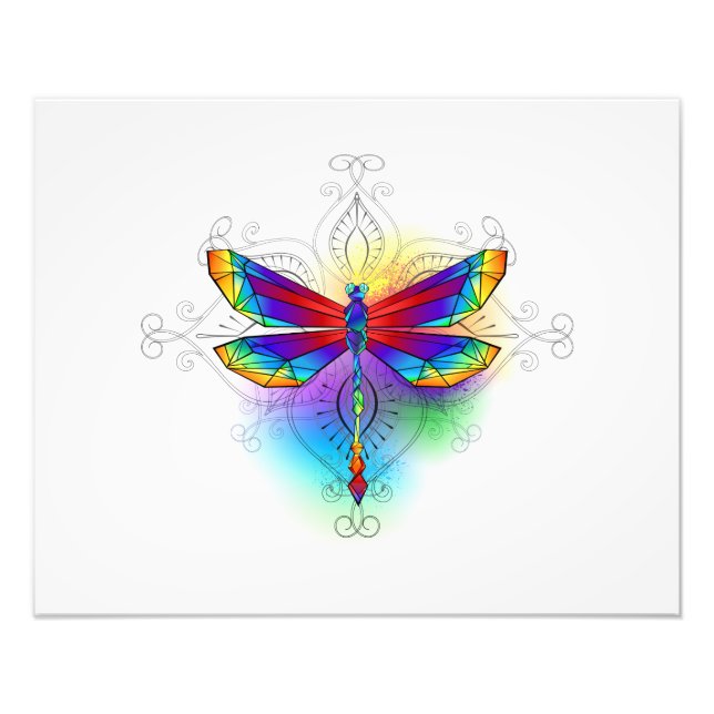Rainbow Polygonal Dragonfly Fototryck (Framsidan)
