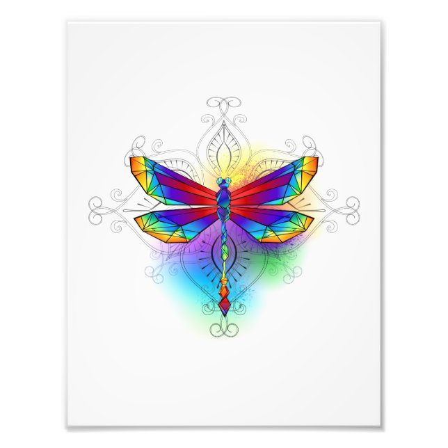 Rainbow Polygonal Dragonfly Fototryck (Framsidan)