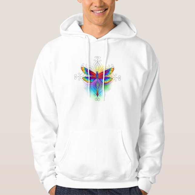 Rainbow Polygonal Dragonfly Hoodie (Framsida)