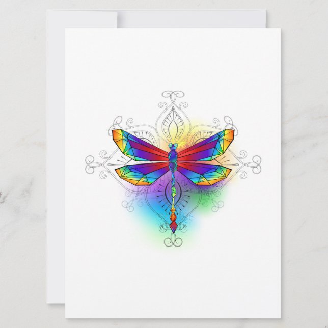 Rainbow Polygonal Dragonfly Inbjudningar (Framsida)