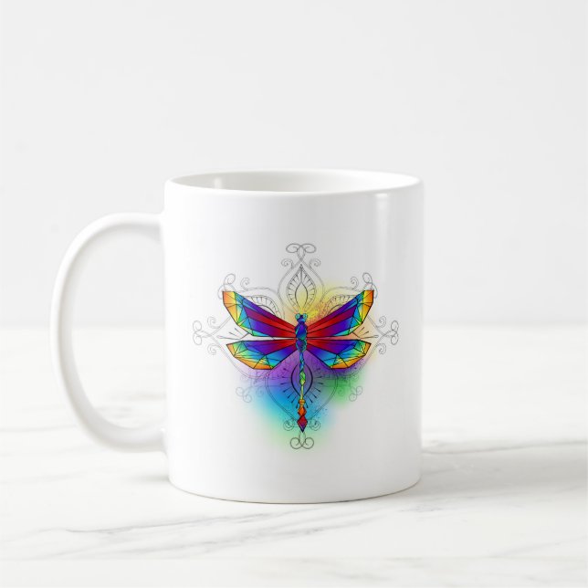 Rainbow Polygonal Dragonfly Kaffemugg (Vänster)