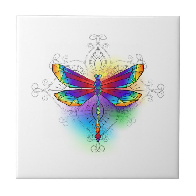 Rainbow Polygonal Dragonfly Kakelplatta (Framsidan)