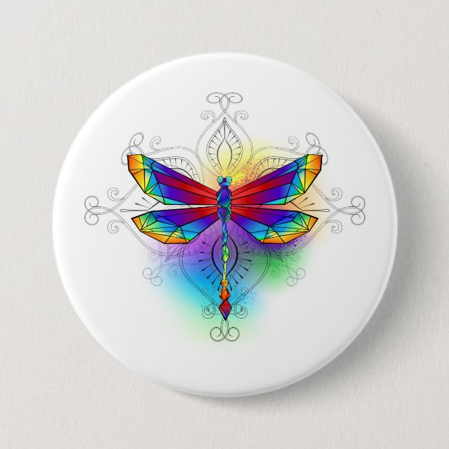 Rainbow Polygonal Dragonfly Knapp (Framsida)