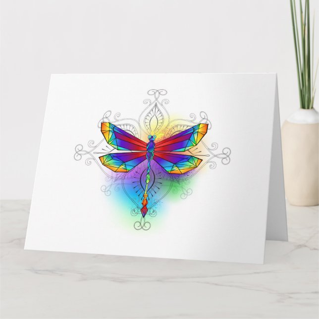 Rainbow Polygonal Dragonfly Kort (Framsida)