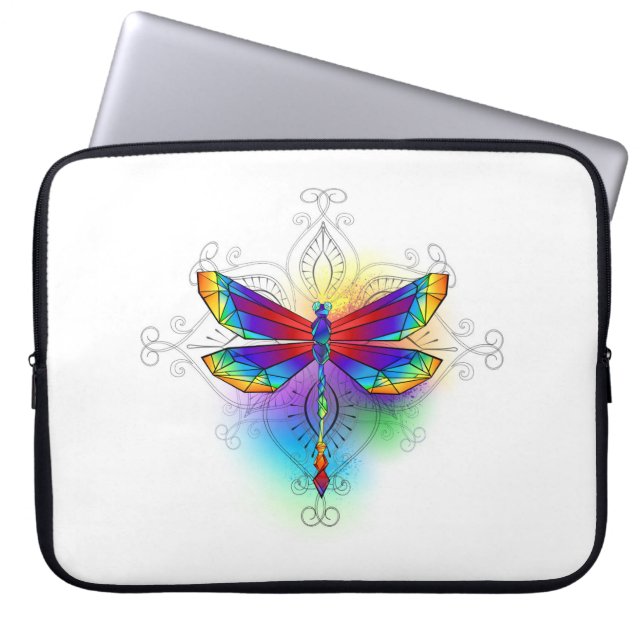 Rainbow Polygonal Dragonfly Laptop Fodral (Framsidan)