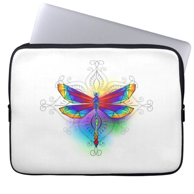 Rainbow Polygonal Dragonfly Laptop Fodral (Framsidan)