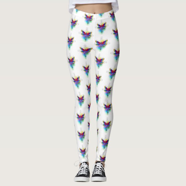Rainbow Polygonal Dragonfly Leggings (Framsida)