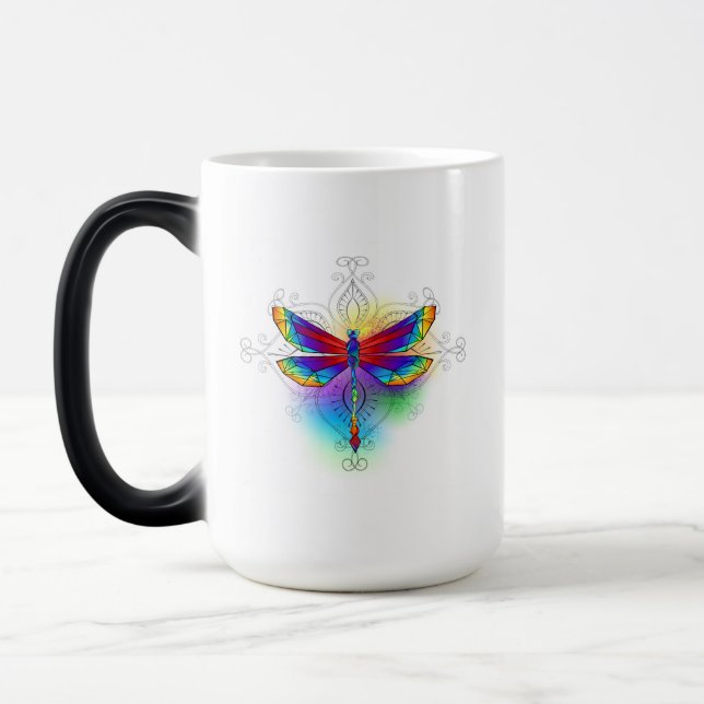 Rainbow Polygonal Dragonfly Magisk Mugg (Vänster)