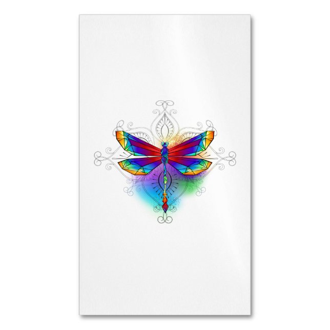 Rainbow Polygonal Dragonfly Magnetiska Visitkort (Framsida vertikal)