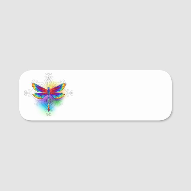 Rainbow Polygonal Dragonfly Namnbricka (Framsida)