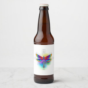 Rainbow Polygonal Dragonfly Ölflaska Etikett