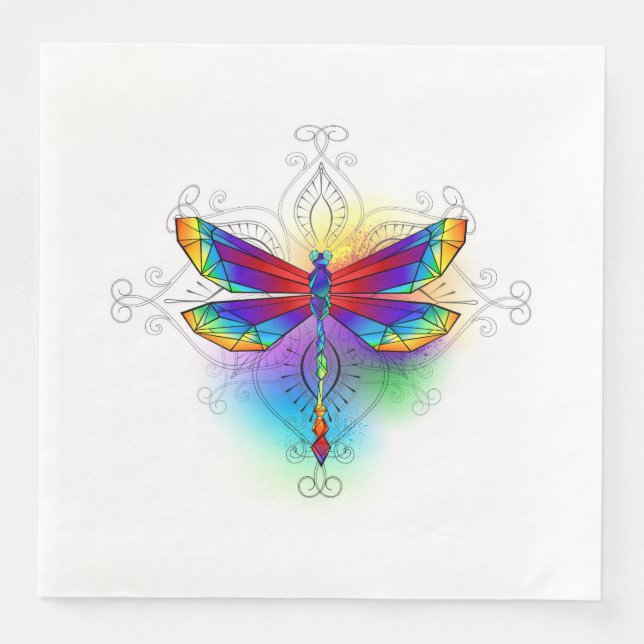 Rainbow Polygonal Dragonfly Pappersservett (Framsida)