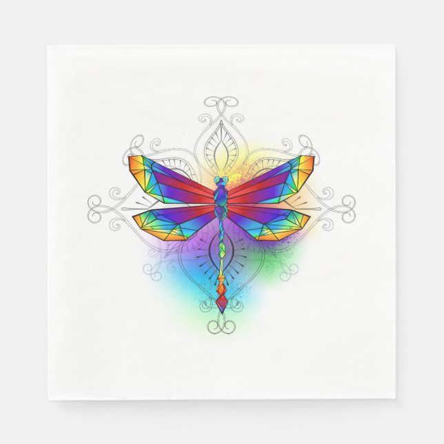 Rainbow Polygonal Dragonfly Pappersservett (Framsidan)