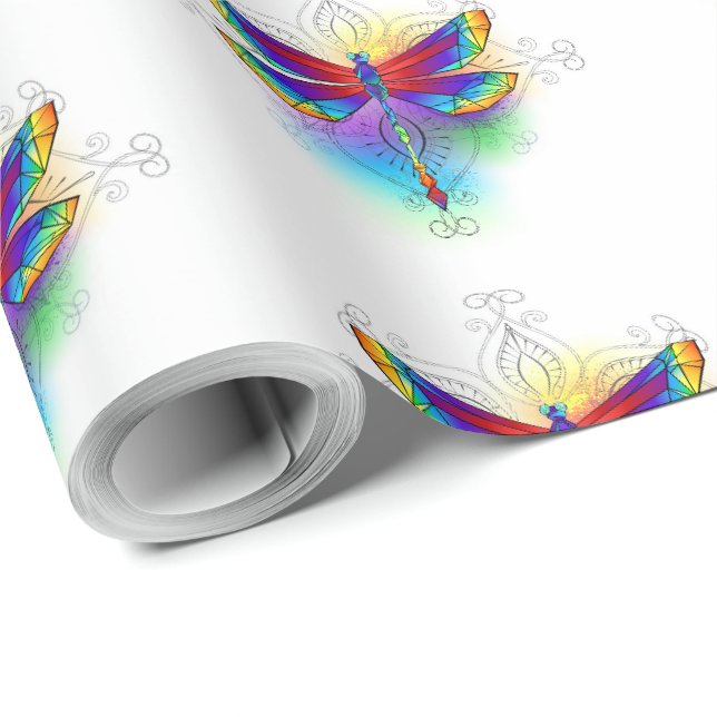 Rainbow Polygonal Dragonfly Presentpapper (Rullad Hörn)