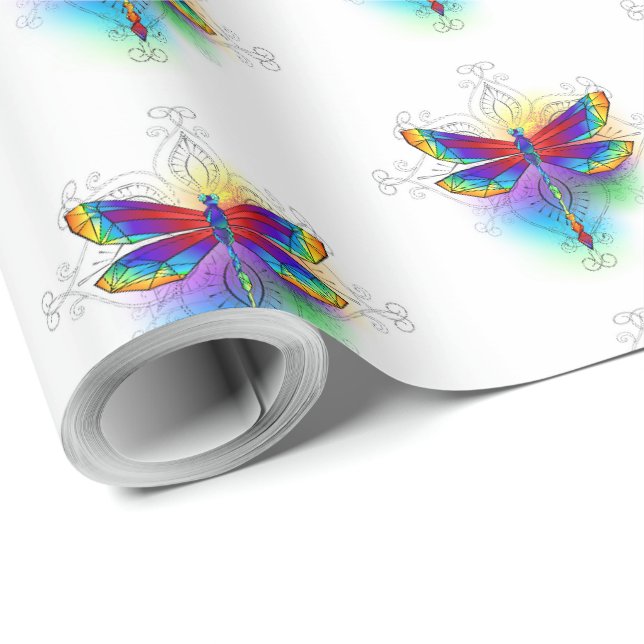 Rainbow Polygonal Dragonfly Presentpapper (Rullad Hörn)