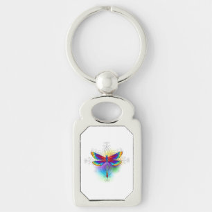 Rainbow Polygonal Dragonfly Rektangulärt Silverfärgad Nyckelring