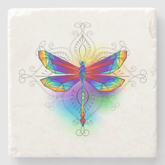 Rainbow Polygonal Dragonfly Stenunderlägg (Framsidan)