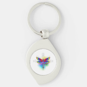 Rainbow Polygonal Dragonfly Swirl Silverfärgad Nyckelring
