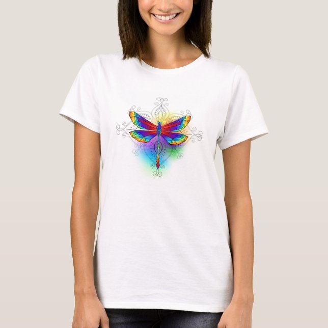 Rainbow Polygonal Dragonfly T Shirt (Framsida)