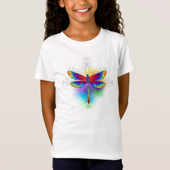 Rainbow Polygonal Dragonfly T Shirt (Framsida)