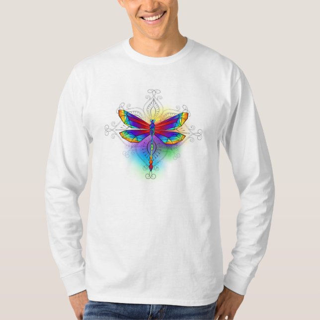 Rainbow Polygonal Dragonfly T Shirt (Framsida)