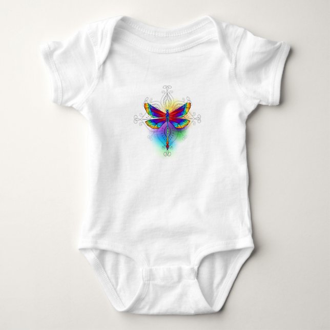 Rainbow Polygonal Dragonfly T Shirt (Framsida)