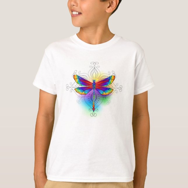 Rainbow Polygonal Dragonfly T Shirt (Framsida)