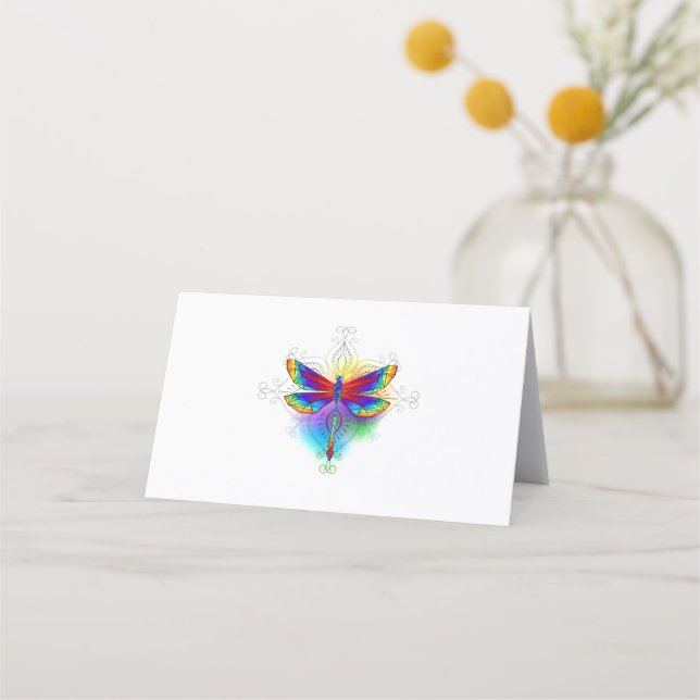 Rainbow Polygonal Dragonfly Tidsbeställning Kort (Framsida)