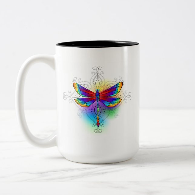 Rainbow Polygonal Dragonfly Två-Tonad Mugg (Vänster)