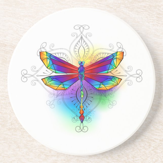 Rainbow Polygonal Dragonfly Underlägg (Framsidan)