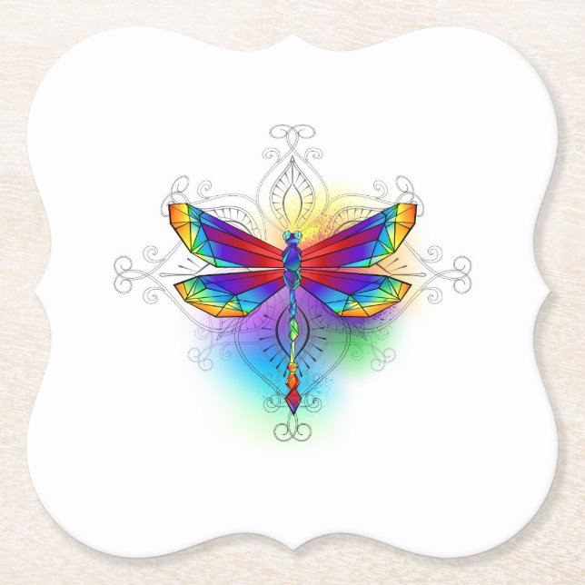 Rainbow Polygonal Dragonfly Underlägg Papper (Framsida)