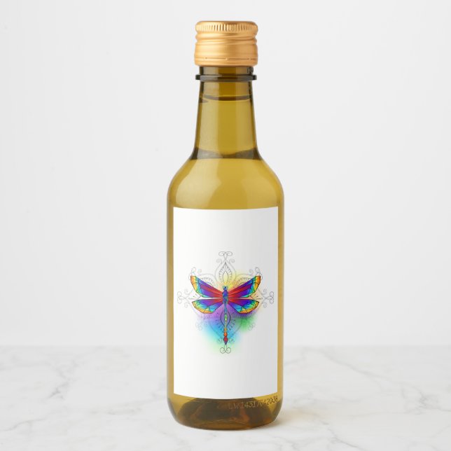 Rainbow Polygonal Dragonfly Vinetikett (Framsida)