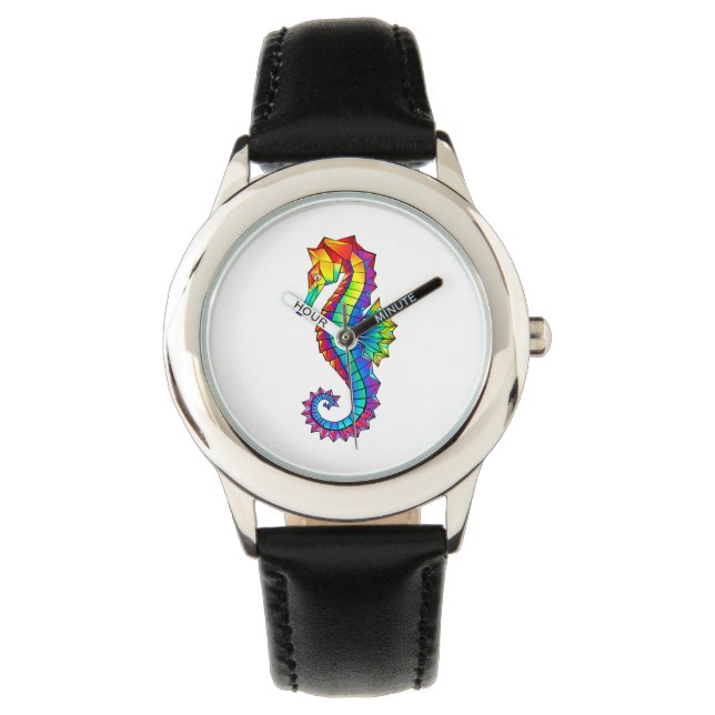 Rainbow Polygonal Seahorse Armbandsur (Framsida)